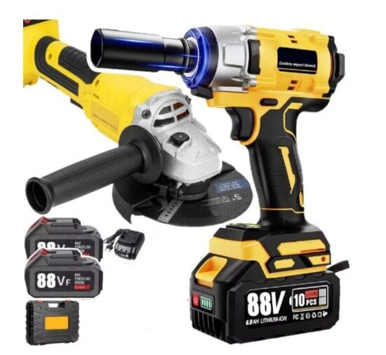 Akumuliatorinio smūginio veržliasūkio ir kampinio šlifuoklio rinkinys  2x 88V baterijos, 320 Nm, M14